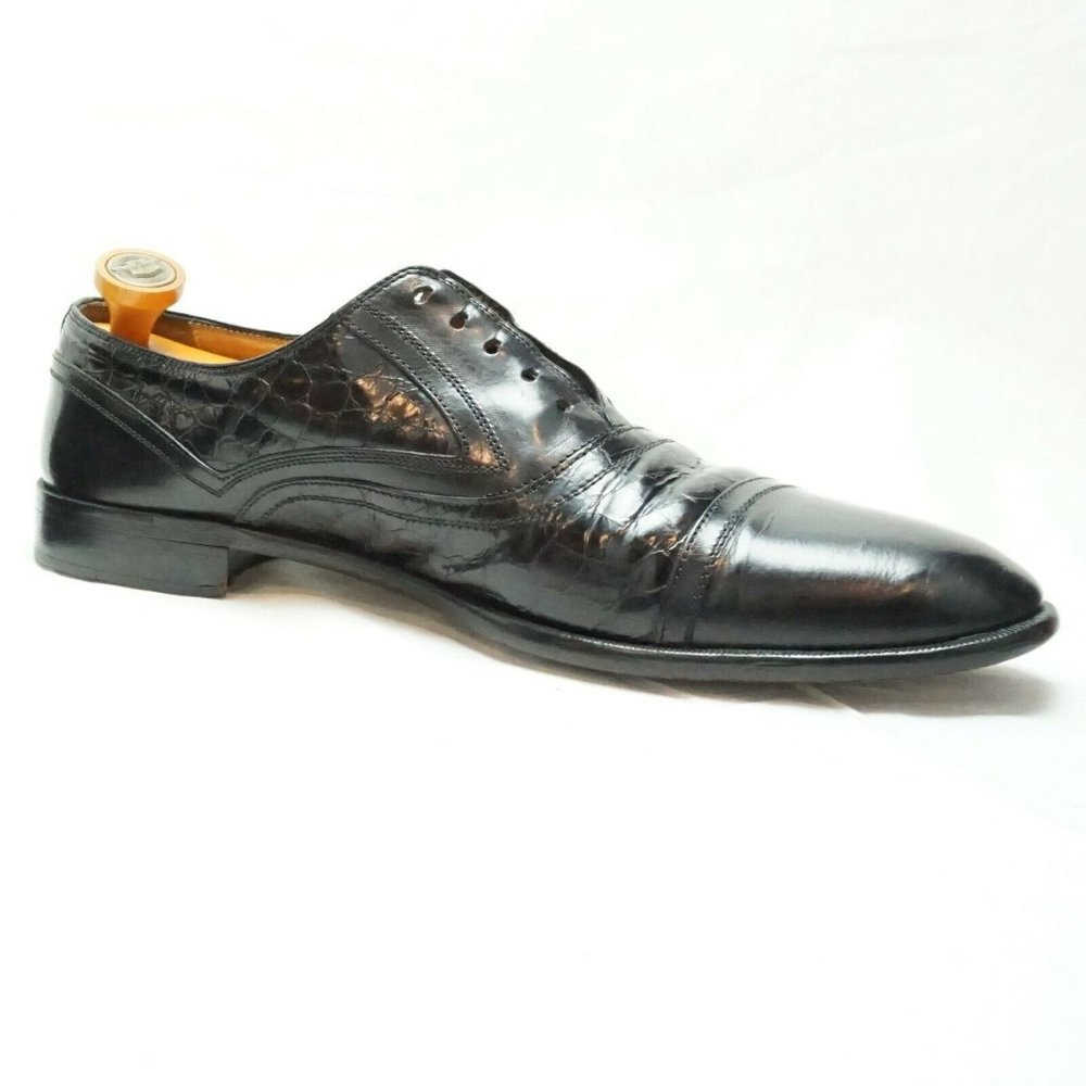 Johnston & Murphy Cellini Black Leather Alligator Embossed Dress Shoes Sz 8.5 D